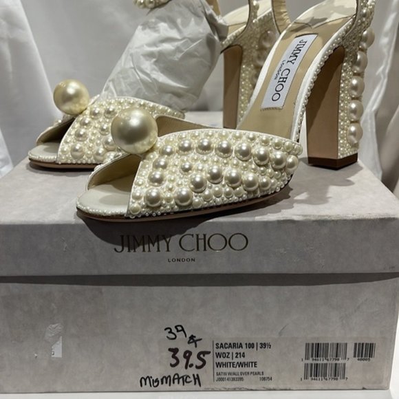 Jimmy Choo Shoes - Brand New Jimmy Choo Sacaria 100 Satin white with Pearls Mismatch size 39 & 39.5